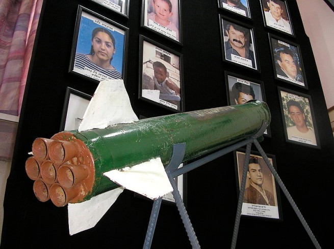 Qassam rocket on display in Sderot, Israel